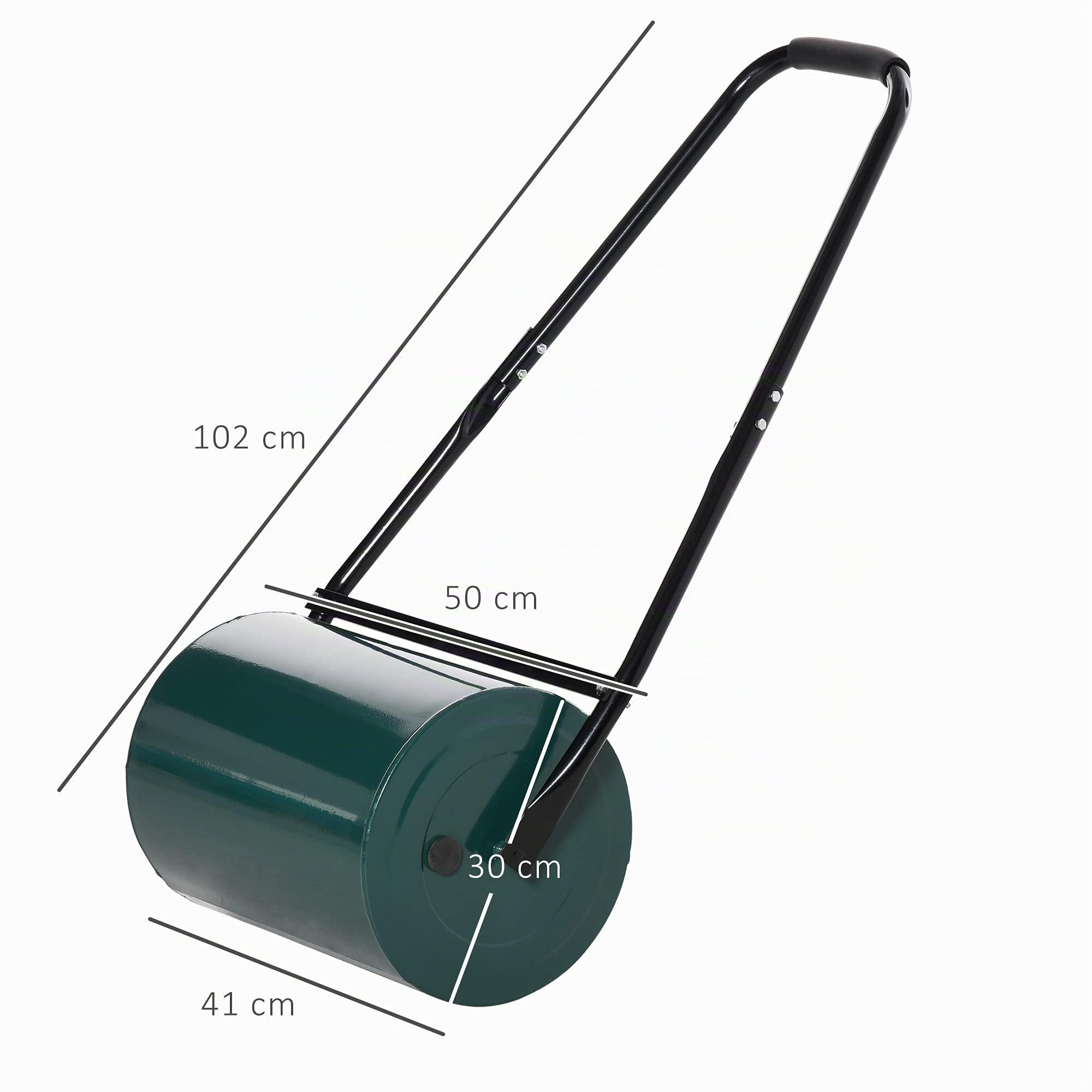 Outsunny Rasenwalze mit U-Griff 31 cm Durchmesser 30 cm Arbeitsbreit Grün | Gartenrolle, Gartenwalze, 40 L Wasser-/Sandfüllunge, Metall