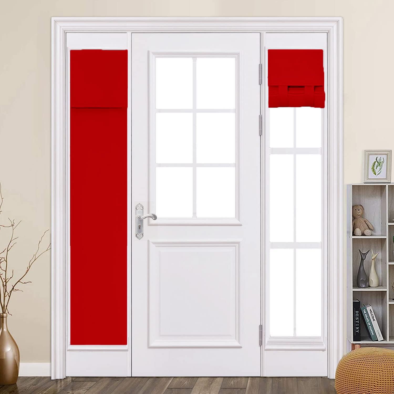 ZHhan French Door Curtains Privacy Blackout French Door Shade for Glass Door Home Office,Sidelight Curtain Tie up Shade,Easy Installed 30x203cm,Red,1 Panel — image 1