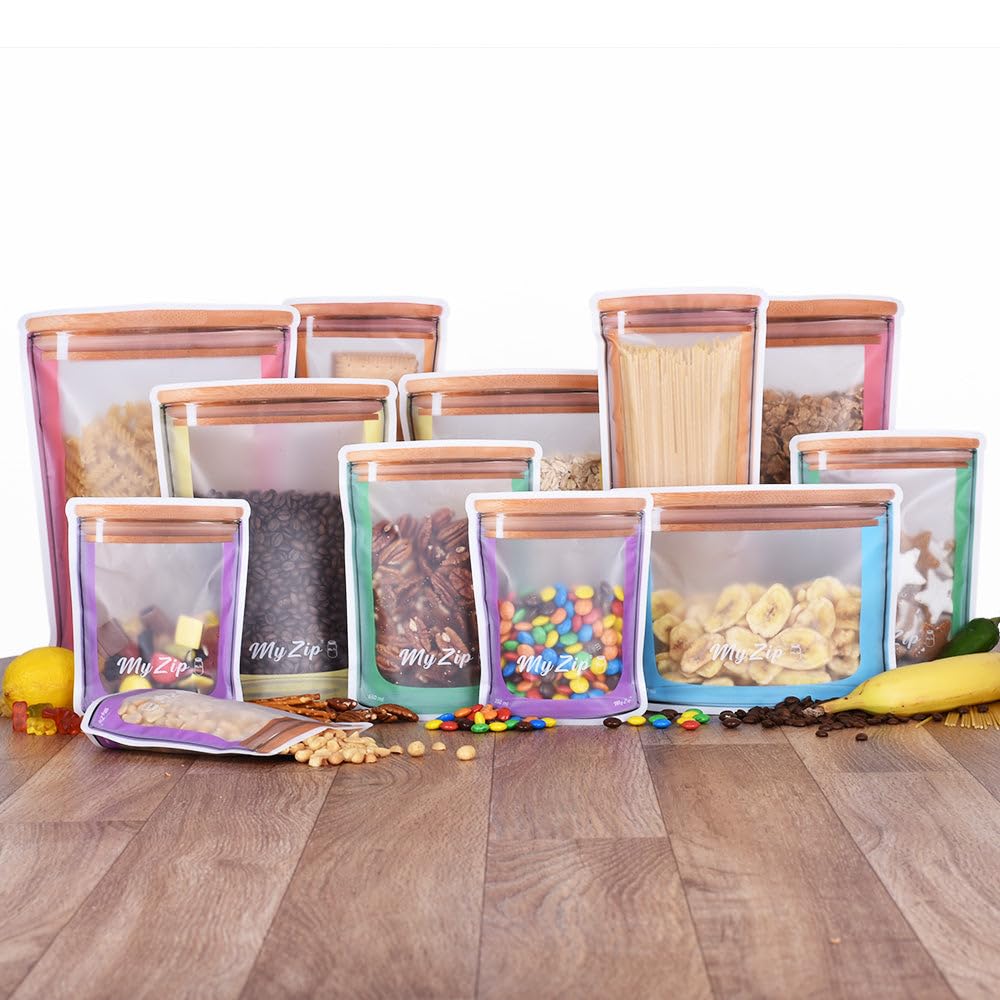 Original MyZip-Beutel (bunte Edition) – wiederverwendbare Aufbewahrungsbeutel in versch. Setgrößen – luftdicht, spülmaschinensicher & umweltfreundlich – ideal für Lebensmittel & Gefrierschrank (30)