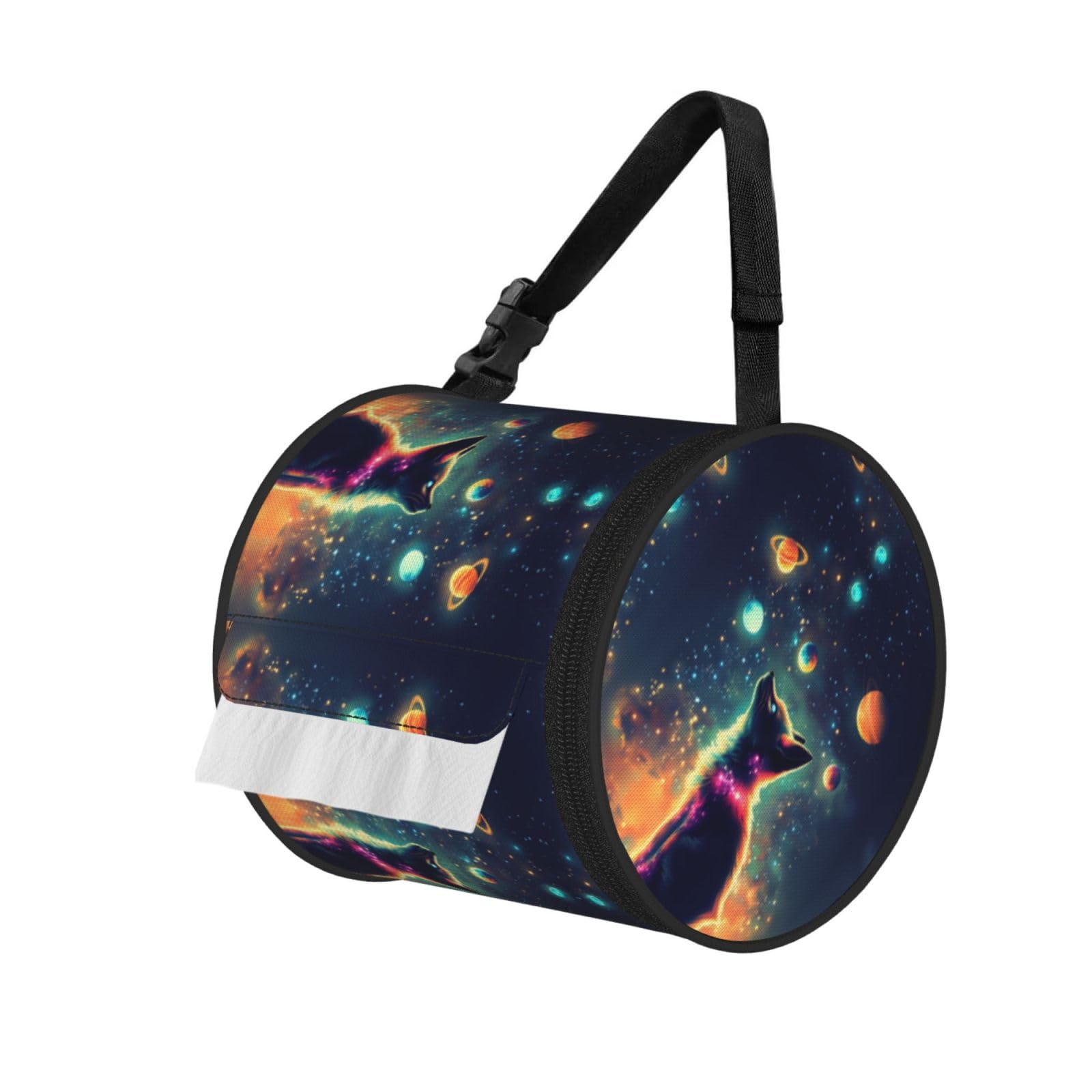 Strap Star Fox Pattern Print Round Tissue Dispenser Bag With Carry Strap, Portable Roll Holder For Car Travel Home