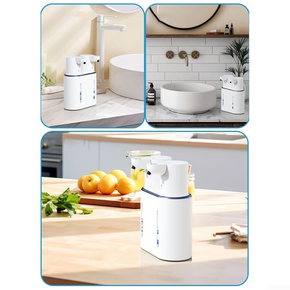 Automatischer Induktions-Seifenspender, 800 ml, Doppelkopf, elektrischer Schaumspender mit intelligentem Sensor und Wandmontage oder Tischmontage, für Badezimmer, Küche (B)