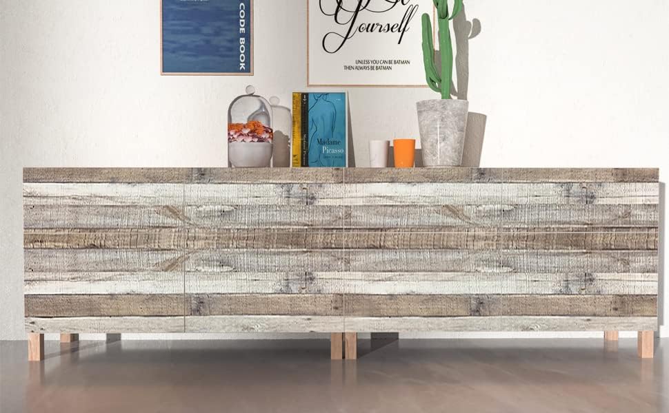 Yun-aeon Natural Wood-Grey Wood Contact Paper Peel and Stick Wallpaper 17.3”x 80”Self Adhesive Removable Vintage Faux Wood Wall Paper Plank Shelf Home Decoration Kitchen Counter Cover Use — view 7