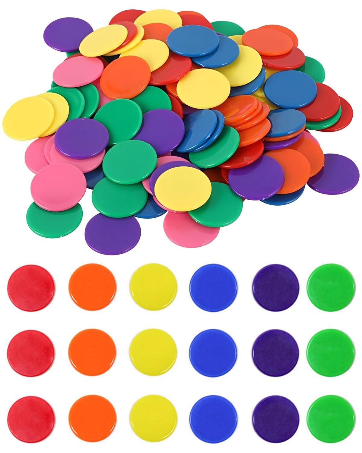 100 Pcs Fiches da Gioco in Plastica,7 Colori, 25mm, per Matematica, Conteggio, Bingo, Carrello Spesa, Token Autoscontro, Giochi Educativi per Bambini