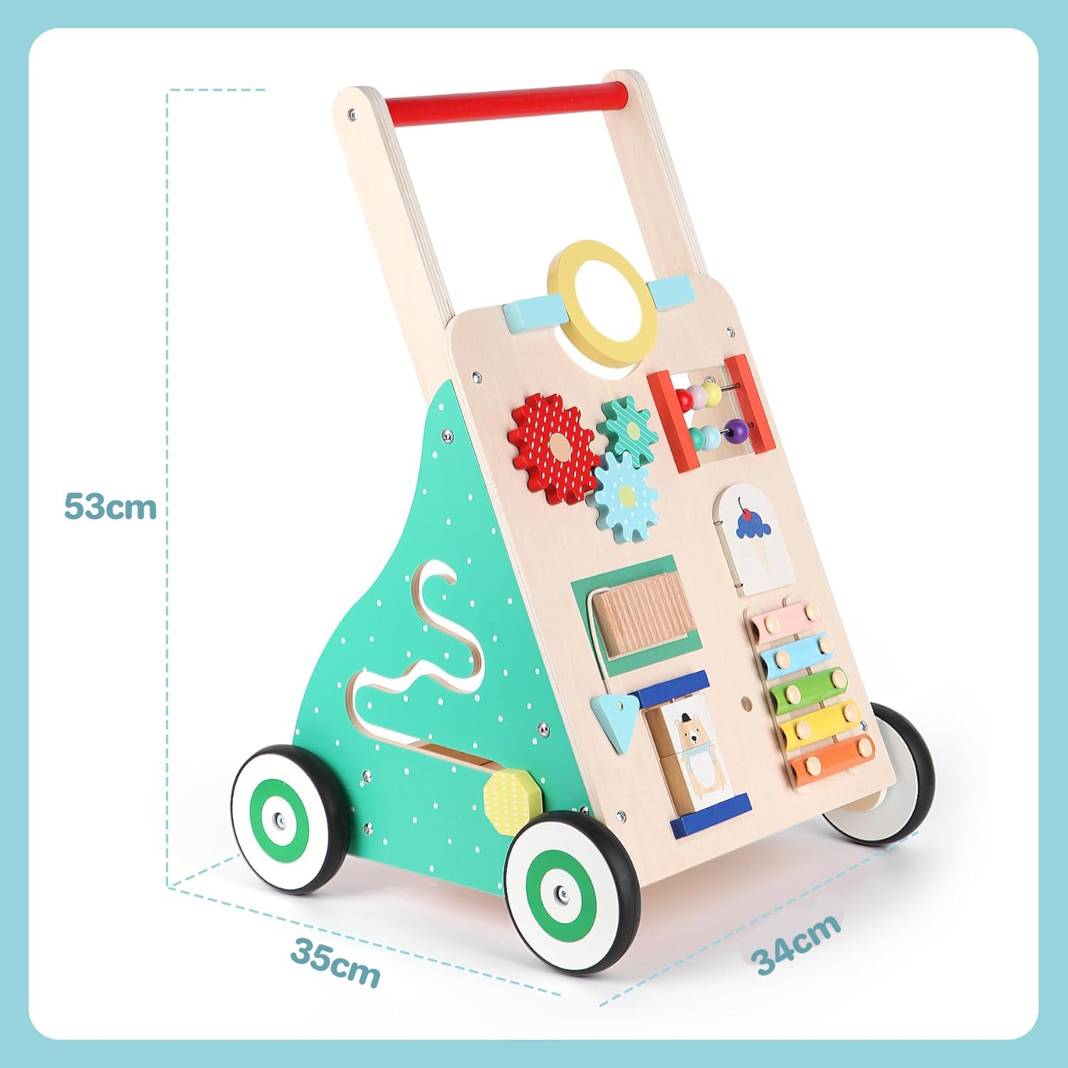 Andador de Madera Bebés 10 en 1, Centro de Actividades de Aprendizaje Múltiple, Carro Caminador para Bebé el Desarrollo Temprano, Juguetes Andador para Bebés