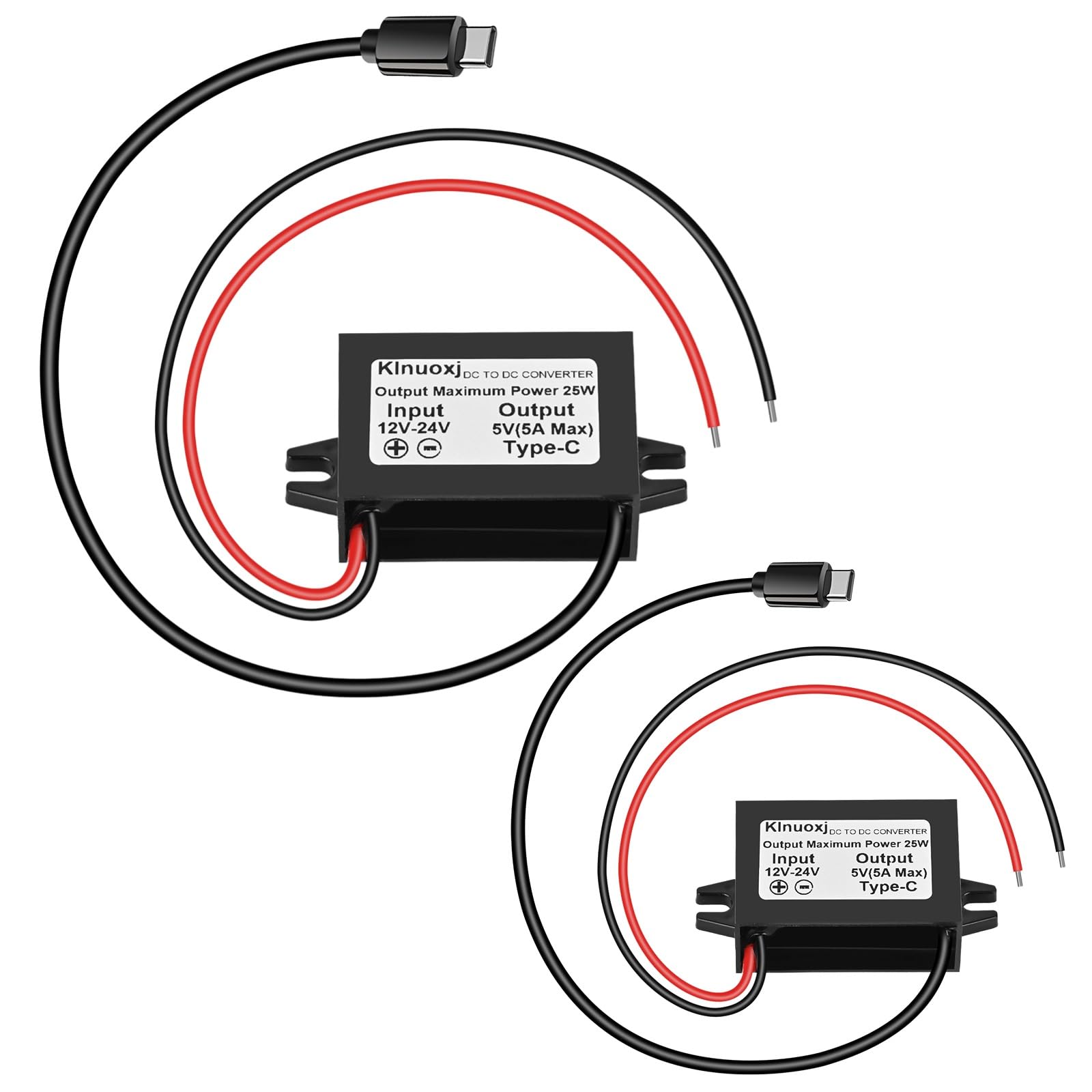 Klnuoxj DC 12V/24V to 5V USB C Downconverter Type-C Interface 5A 25W Waterproof Buck Module Power Adapter Compatible with Raspberry Pi 4, Cell Phones 2 Pack-image-48