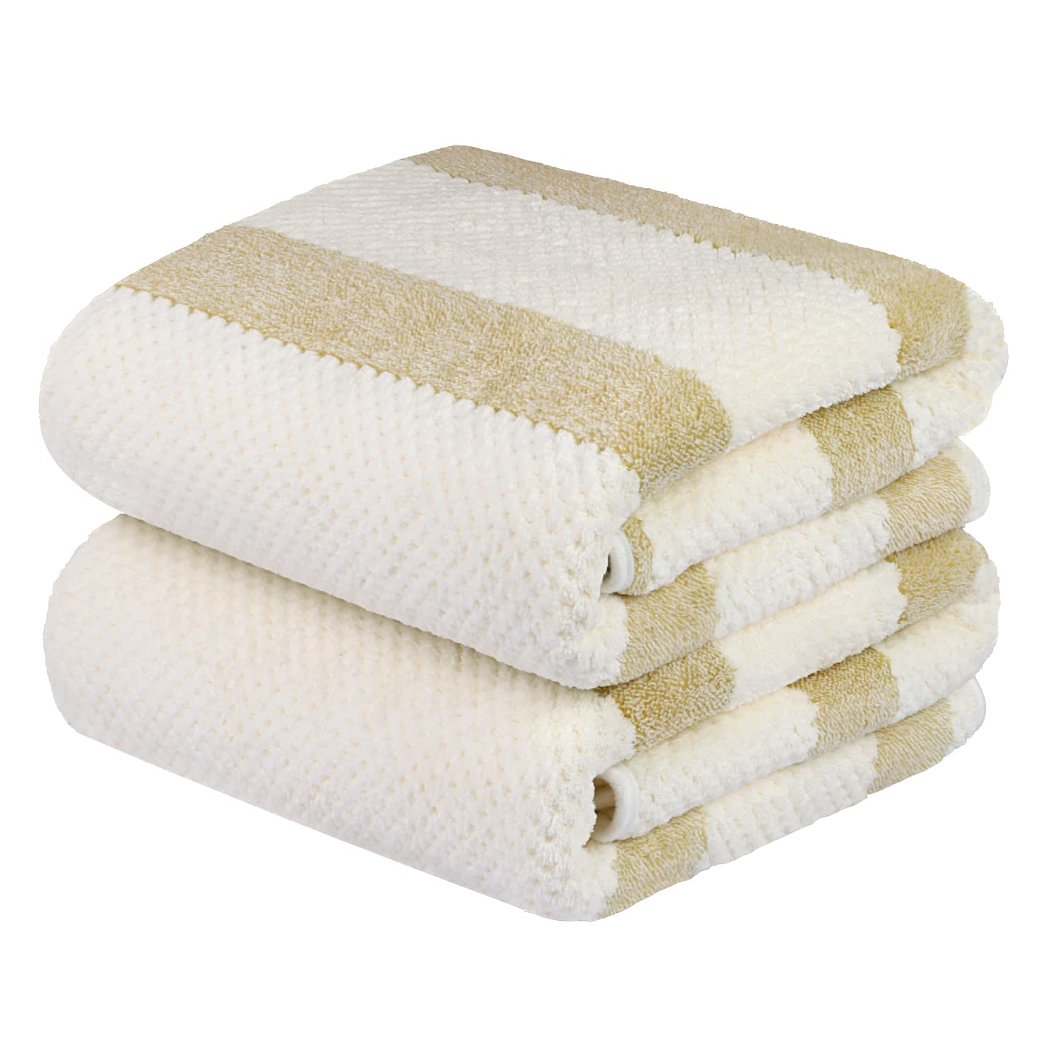 JMLMicrofiber Bath Towels, Bath Towel 2 Pack(30" x 60"), Oversized, Soft, Super Absorbent and Fast Drying, Multipurpose Use for Sports, Fitness, Yoga, Waffle Stripe Light Brown