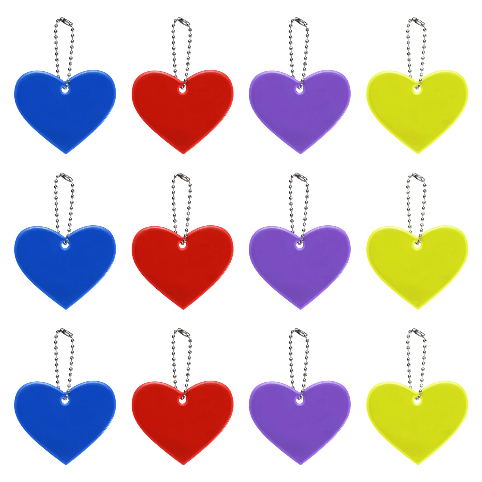 YELARXI Safety Reflector, Reflective Tags Pendant Heart Shaped Safety Keychain with Chain Color Set 1 & 12Pcs - Fitting For(Keychain/Purses/Backpack/Wheelchairs Cycling/Running/Walking)