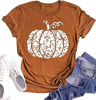 Thanksgiving Women Halloween Fall Pumpkin Autumn Floral Graphic T-Shirt ...
