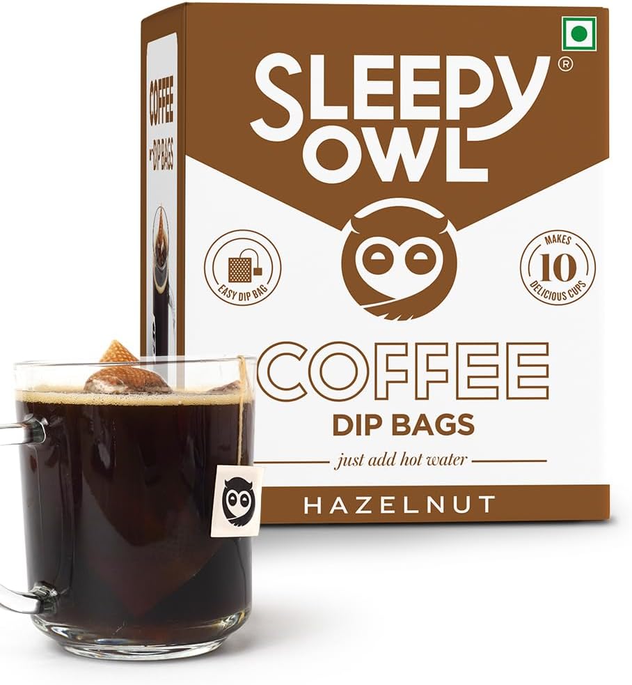 Hazelnut Ground Coffee Dip Bags | 10 Bags - Makes 10 Cups | Hot Brew - Have it as Black Coffee or with Milk | 5 Min Brew - No Equipment Needed | Travel Pack | Medium Roast | 100% Arabica
