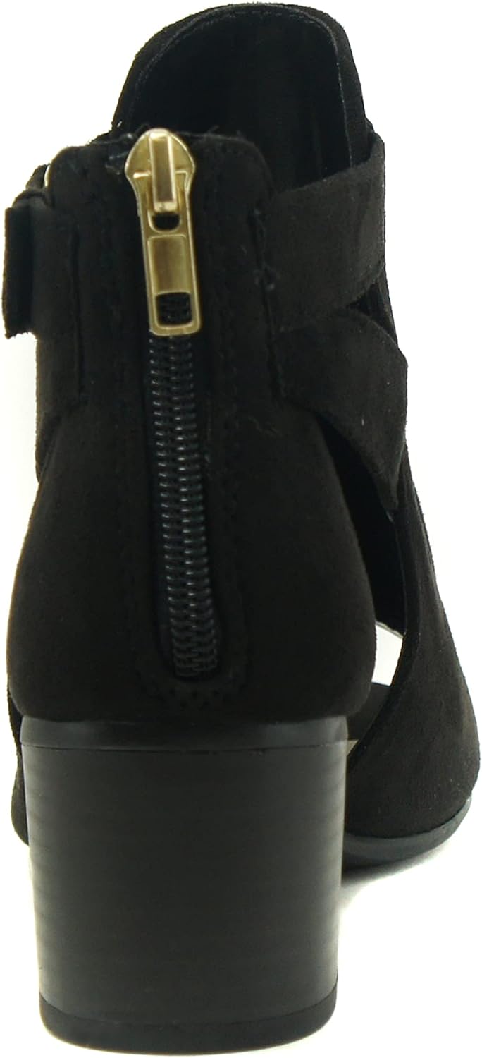 CITYCLASSIFIED Invest ~ Women's Cutout Side Strap Mid Black Chunky Heel Fashion Ankle Bootie - Image 2