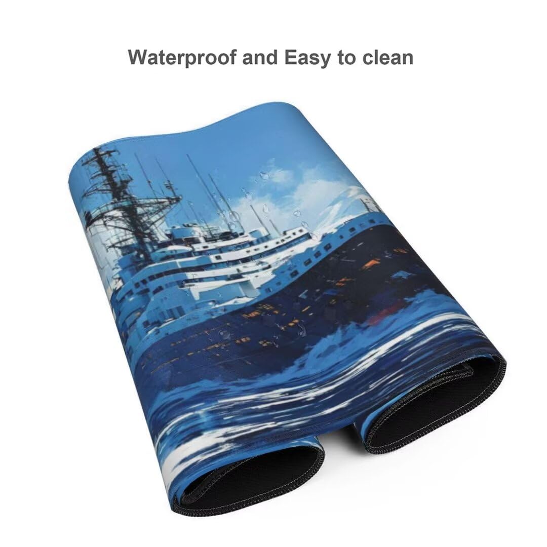 Alfombrilla de ratón 1400x600x3 MM, Alfombrilla Ratón XXL Extendida de Gran Tamaño con Bordes Cosidos, Base de Goma Antideslizante Almohadilla para Teclado, Buques marítimos S-4433