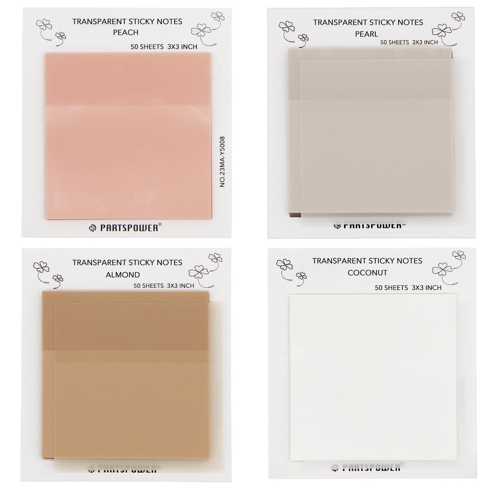 Jewel Tone Transparent Sticky Notes - 4 Pack 3x3 Inch See-Through Annotation Sheets