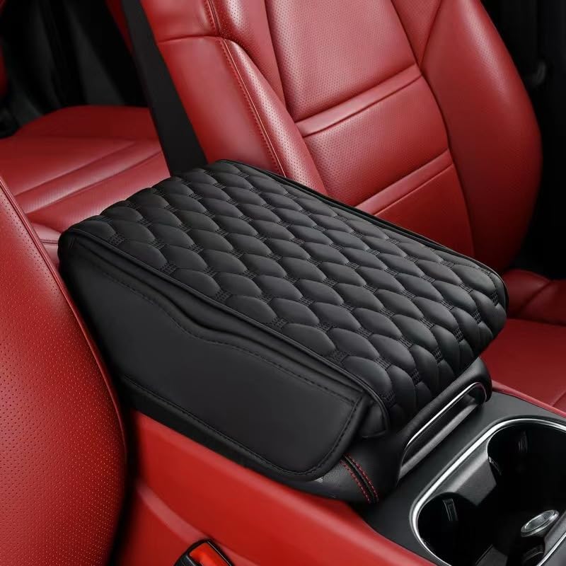 Image of Automaze Center Console Arm-rest Cover Pad With Side Pockets, Universal Fit for SUV's, Car Armrest Seat Box Cover, Leather Auto Armrest Cover (Black, For Compact-SUV's-L)