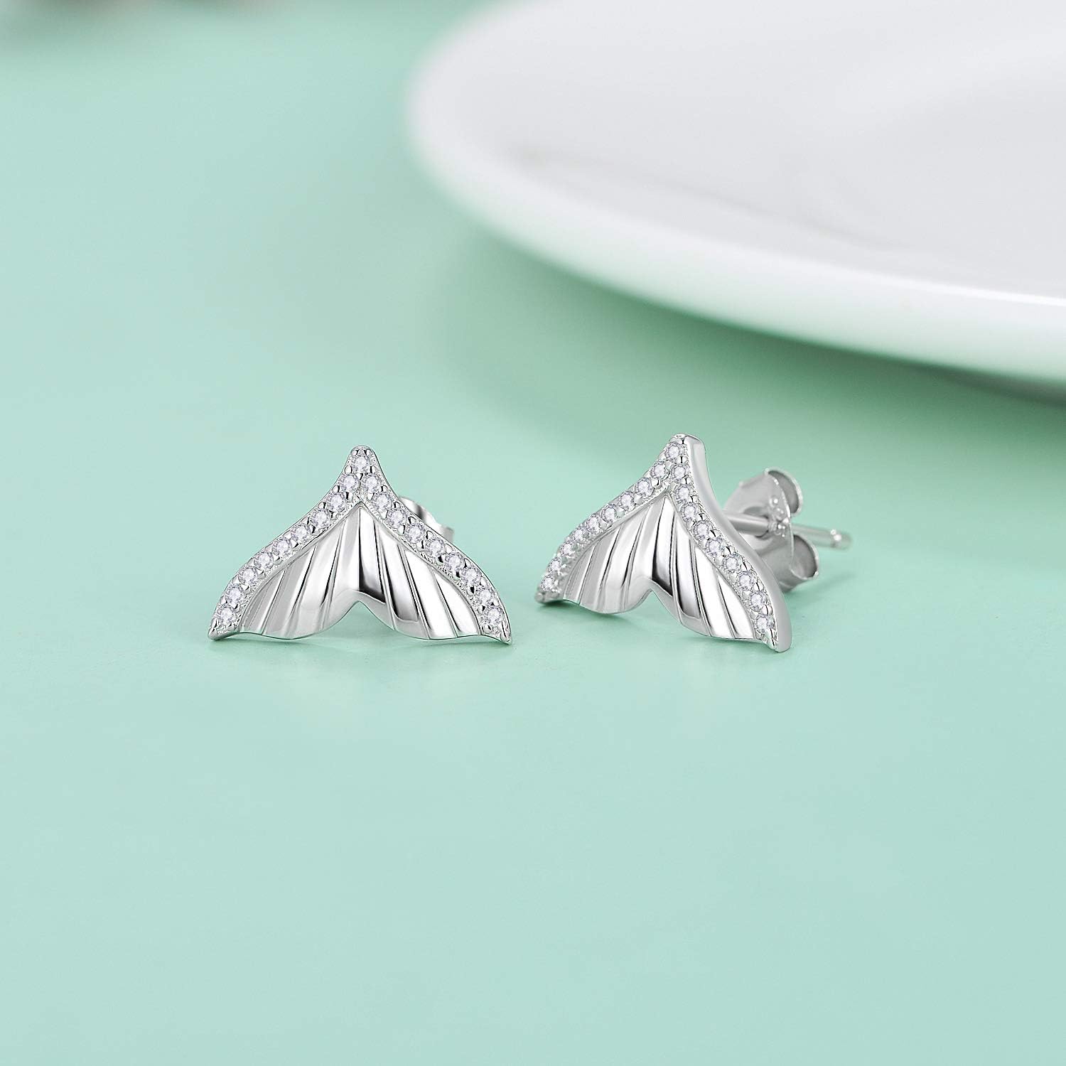 Mermaid Tail Stud Earring with Cubic zirconia Gift for Women - Image 2