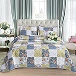 CHARKHAH 3 Piece Reversible Quilted Bedspread Set Lightweight Microfiber Patchwork Floral Quilt with 2 Pillow Shams – 30 Stylish Designs Ideal for Double & King Size Beds 220x240cm (Dream Meadow)