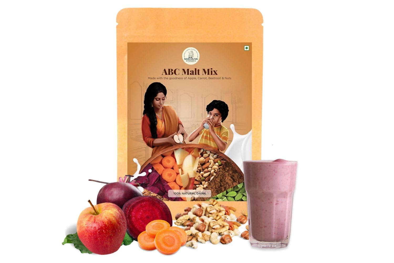 ABC Malt Mix | 500G |Apple, Beetroot, Carrot | No Preservatives | Zero White Sugar | Ready-to-Mix | Almond, Cashew, and Cardamom |Homemade & No Preservatives| Malt-Based Nutritional Mix | Natural Drink for Kids, Adults, Elders (500gms) ABC Malt Mix | 500G |Apple, Beetroot, Carrot | No Preservatives | Zero White Sugar | Ready-to-Mix | Almond, Cashew, and Cardamom |Homemade & No Preservatives| Malt-Based Nutritional Mix | Natural Drink for Kids, Adults, Elders (500gms)
