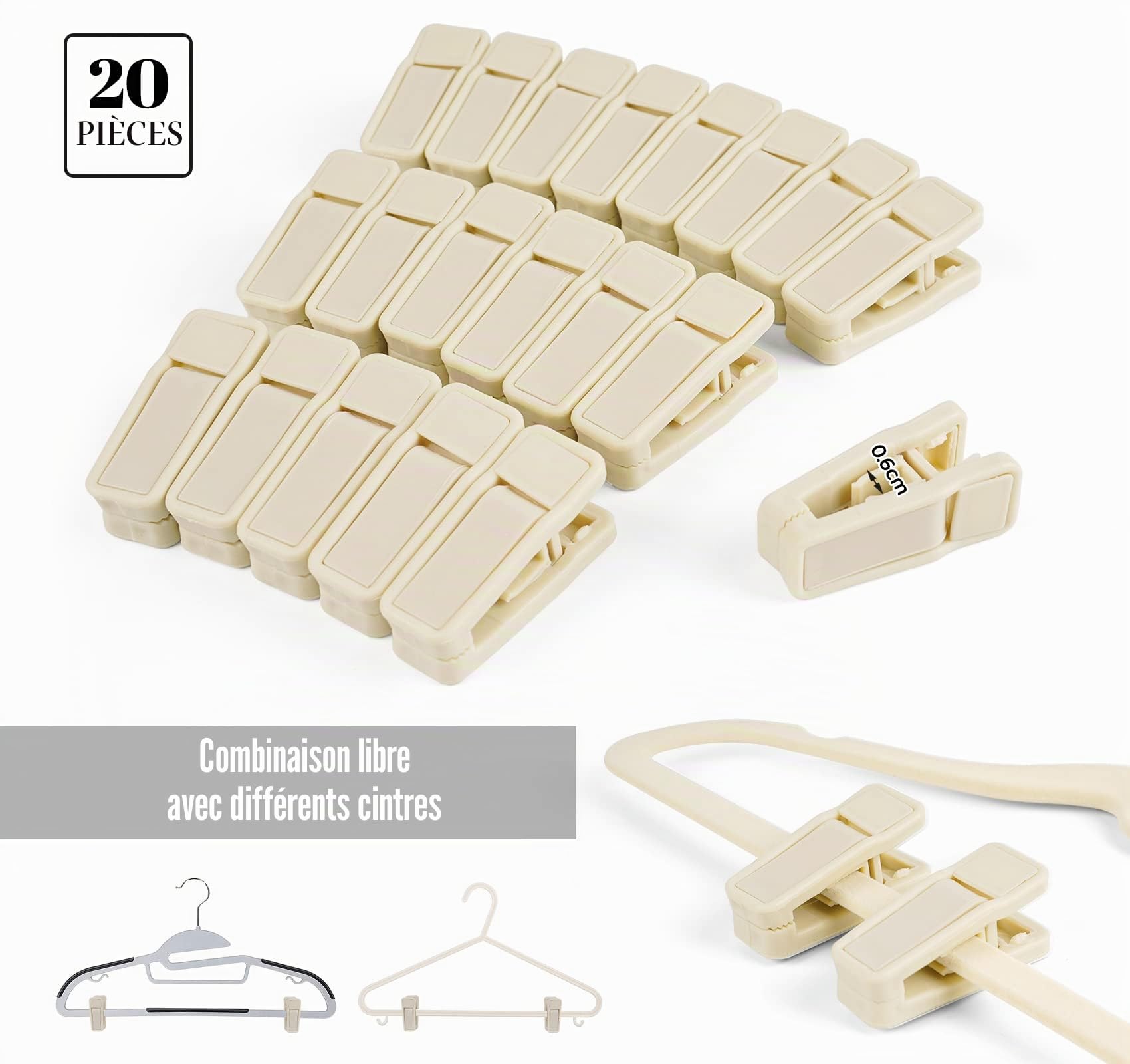 HOUISM – Lot de 30 cintres en velours pour bébés avec 20 pinces, design en cascade, ultra fins, économise l’espace, pour l'organisation du placard de chambre d'enfant