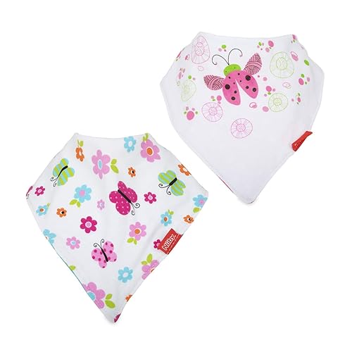 Nuby Paquete de 2 baberos tipo bandana con cuello suave y cómodo, para niña