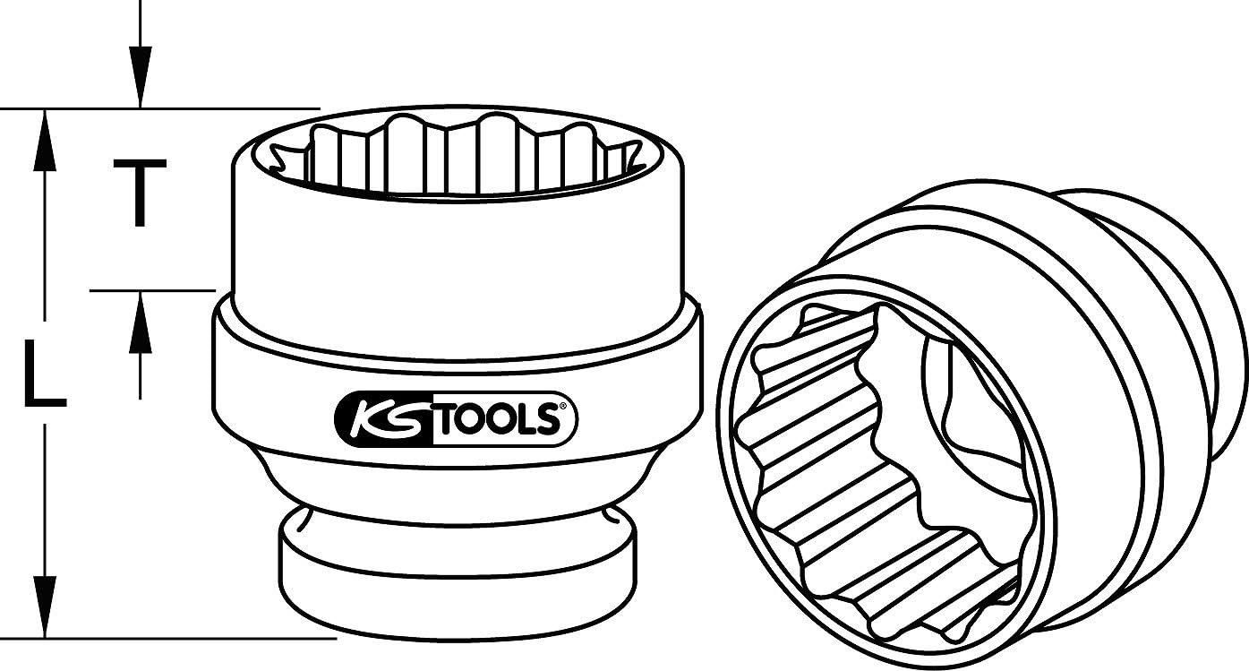 KS Tools 450.0407 Bussola Poligonale per Avvitatori ad Impulsi, Corta, 65 mm, 1"