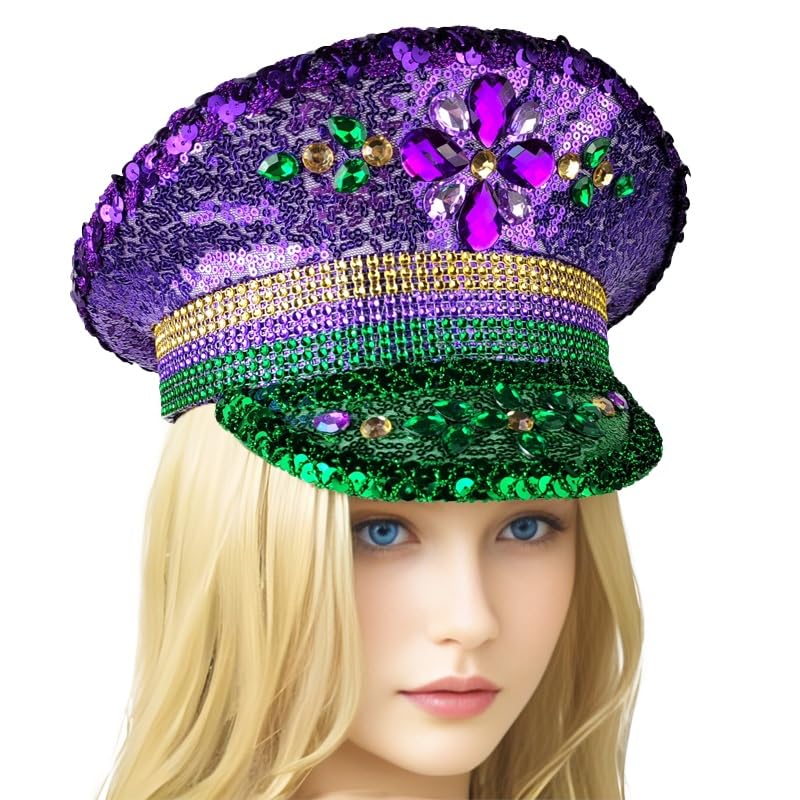 VIESSLG Mardi Gras Sequin Captain Hat Festival Party Hat Rhinestone Hat Carnival Costume Hat Burning Man Hat (Color : C4, Size : M)