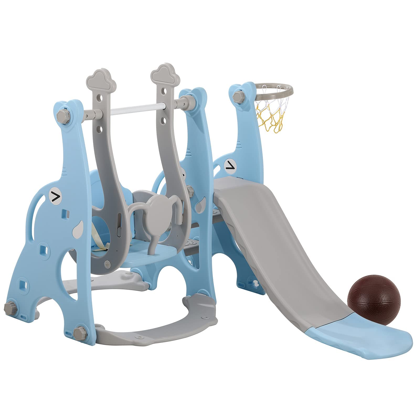 Fugualin 4 in 1 Toddler Slide and Swing Set (Blue,50in*49in*38in)