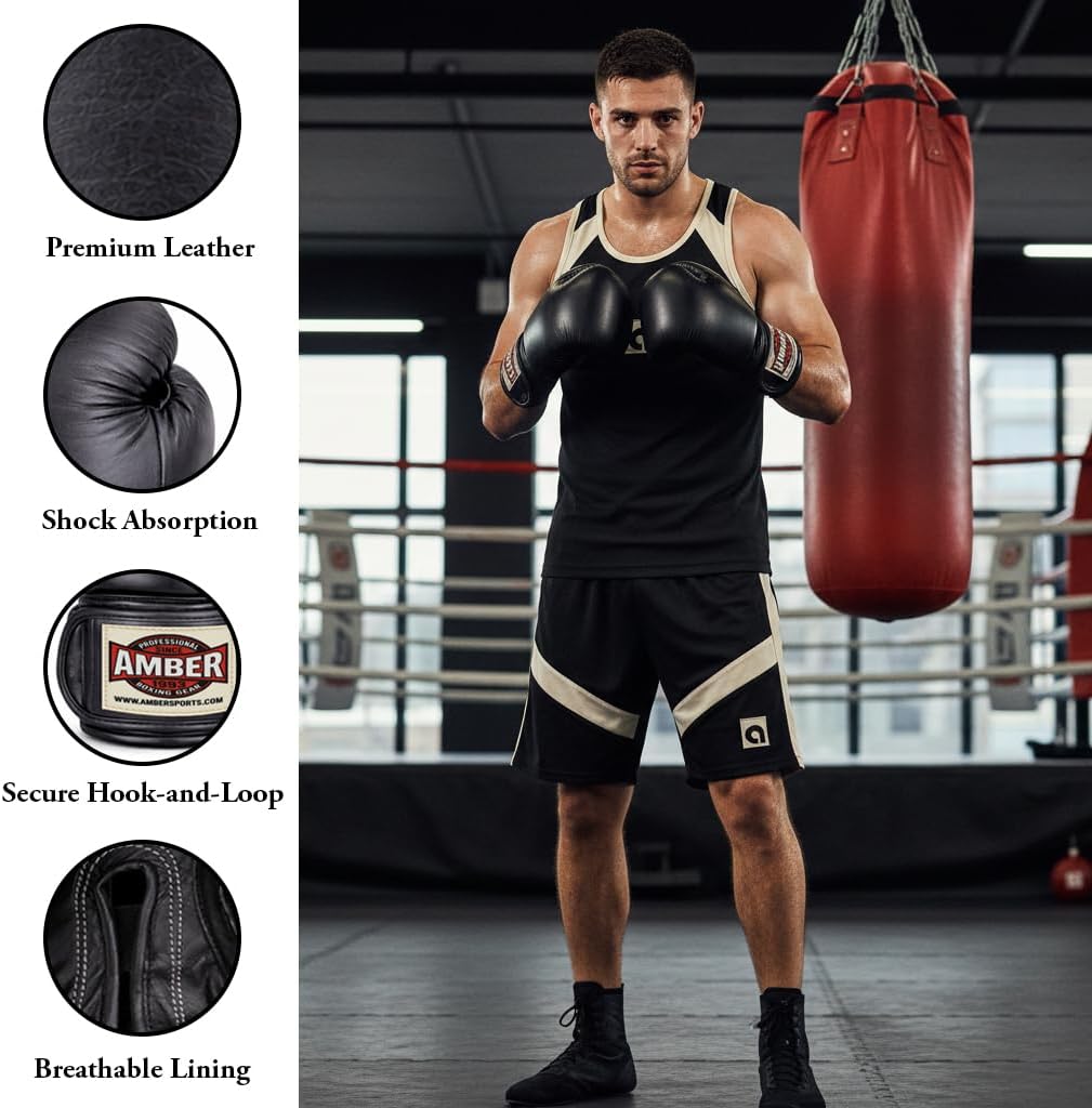 Professional Muay Thai Training Gloves with Hook & Loop Closure, Durable Leather Kickboxing Gloves for Training, Sparring, and Intense Workouts