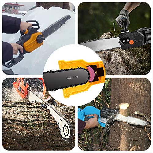 Kyrings Chainsaw Sharpener Chain Saw Blade Sharpener Fast Sharpening Stone Grinder Tools Bar Mounted Chainsaw Teeth Sharpener Fit for 14 16 18 20 Inches Two Holes Chain Saw Bar with Total 4 Whetstone