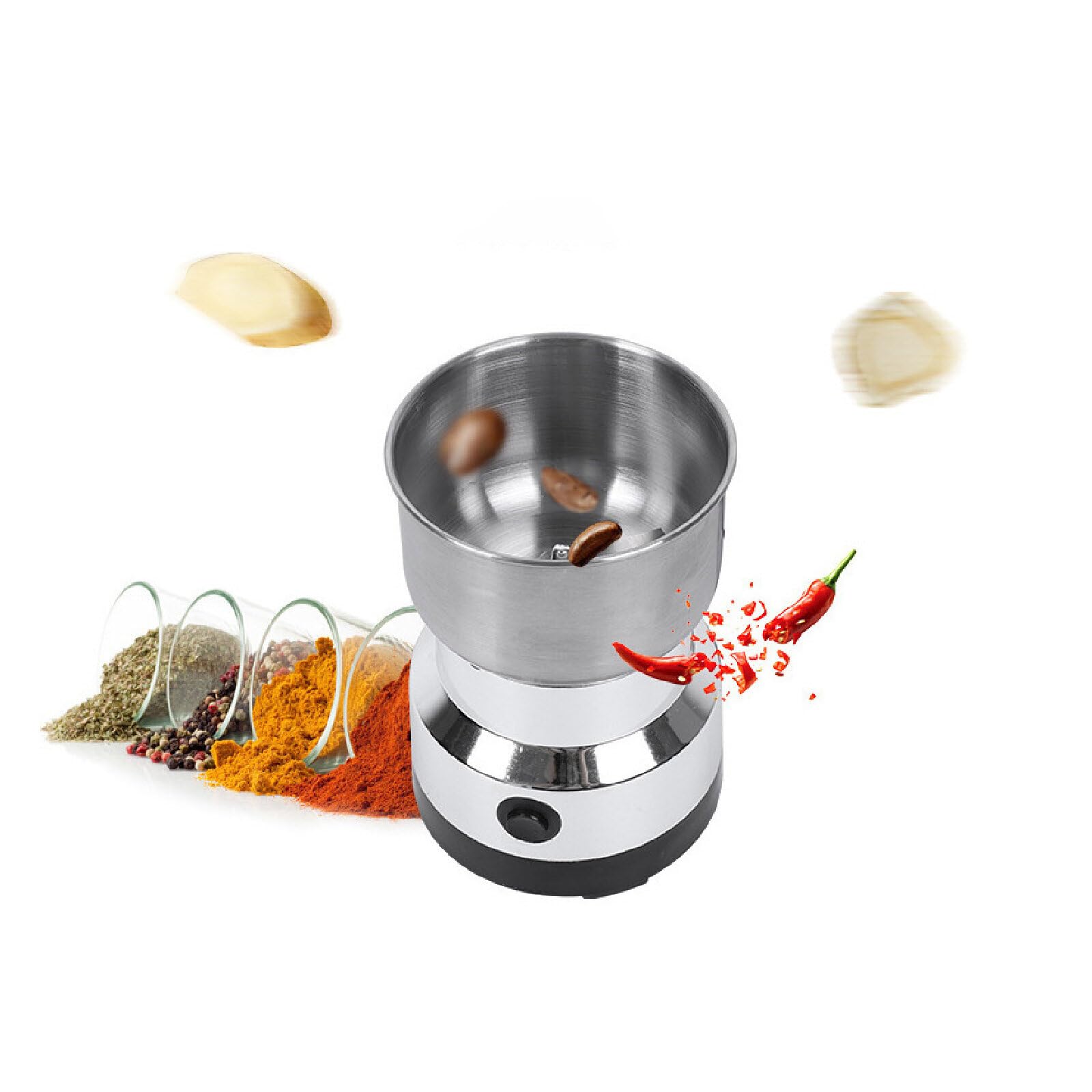 WallfireElectric Grinder with Stainless Steel Blade, Multi- function Mini Home Grinder Smash Machine, One- Touch Operation Spice Grinder, for Grain Nuts Seasoning Coffee Beans and More