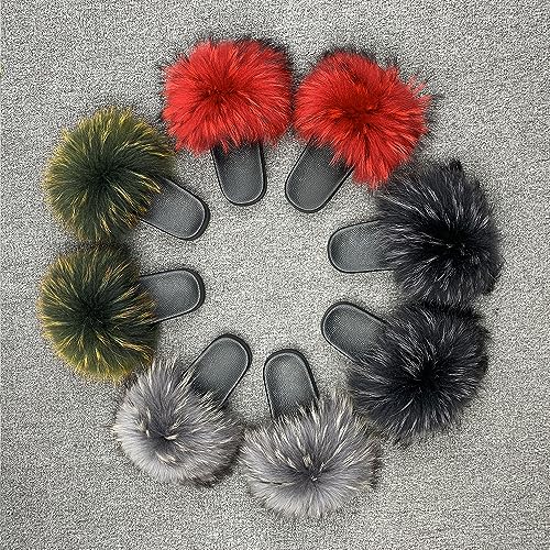 Jancoco Max Womens Fur Sliders Slippers Raccoon Fur Furry Slides Fashion Flat Soft Open Toe Fluffy Sandals3