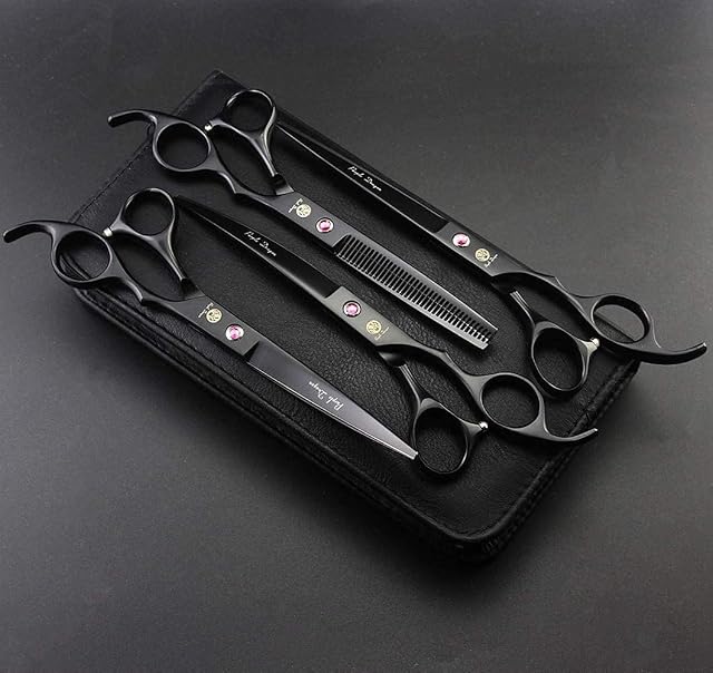 Foto 5 de 7 de Purple Dragon Kit Tijeras Pelaje Perro 7", 4 Piezas Negro con Estuche