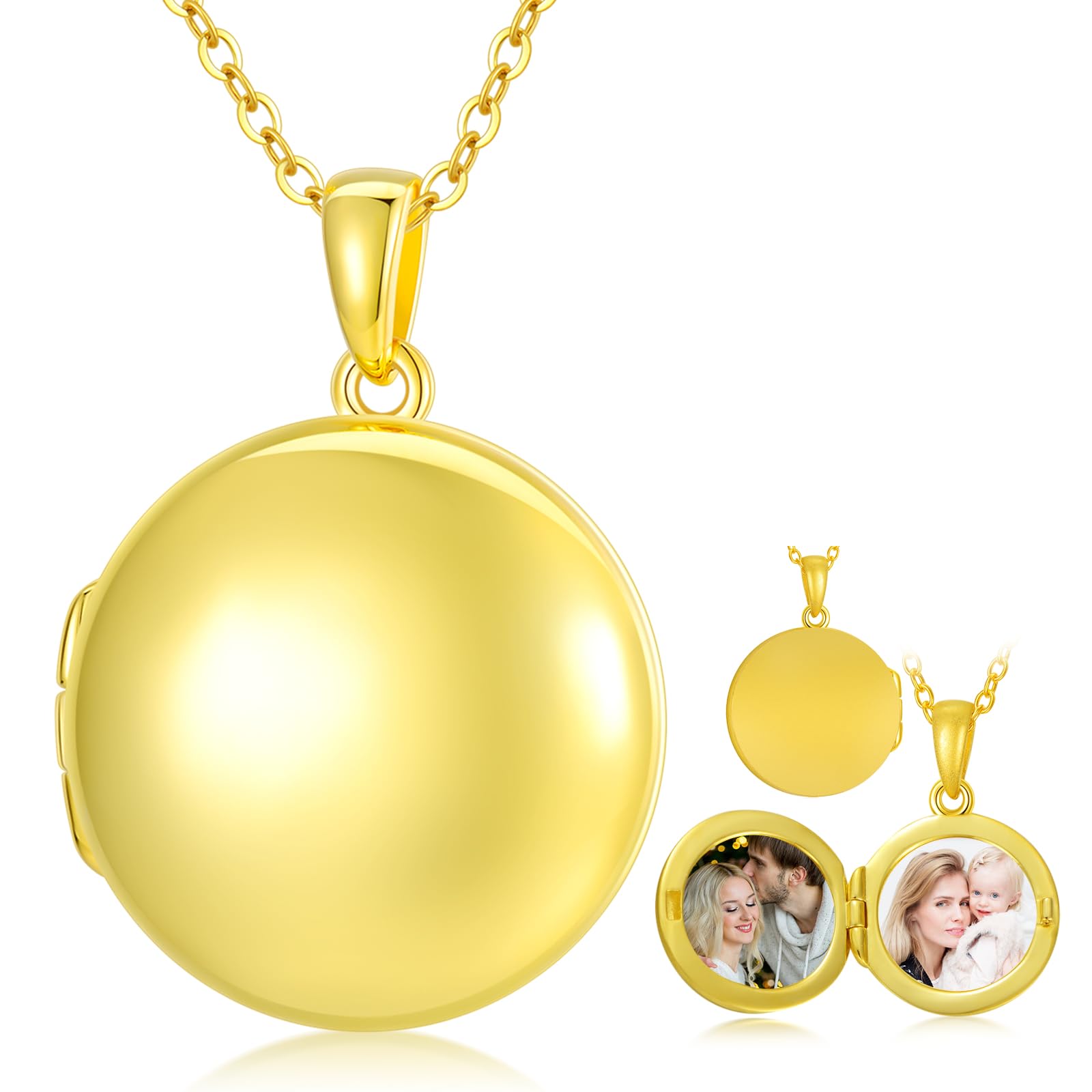 SOULMEET 10K 14K 18K Solid Gold/Silber Minimalistische Runde Medaillon Halskette für 2 Bilder Personalisierte Foto Medaillon Buchstaben Gravur Medaillon Geschenk