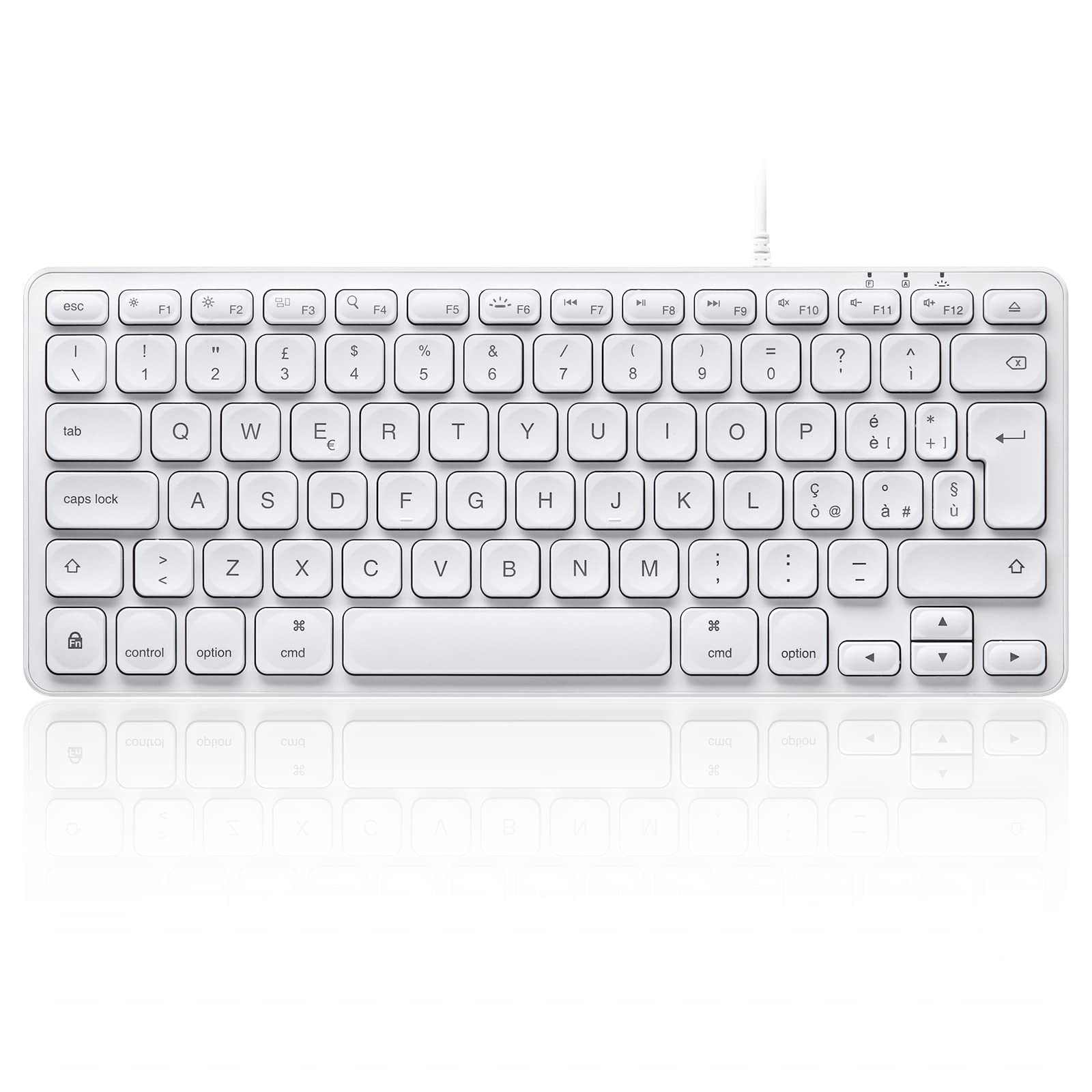 PerixxPERIBOARD-332 Backlit Wired USB Keyboard - Mac Mini Keyboard - Thin Scissor Keys with Large Character - Illuminated White LEDs - Layout