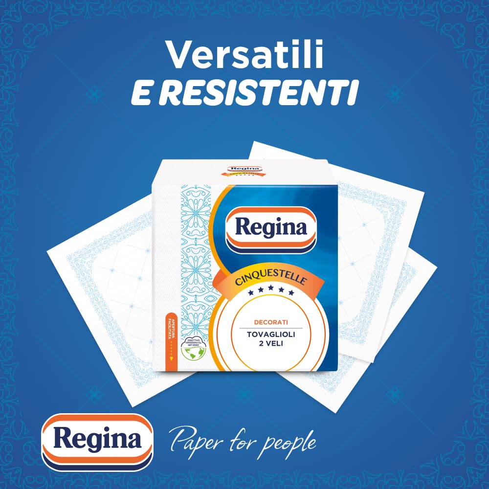 Regina Cinquestelle – 18 paquetes de 43 servilletas de 2 capas, versátiles y elegantes, elegantes decoraciones, 100% pura celulosa certificada FSC