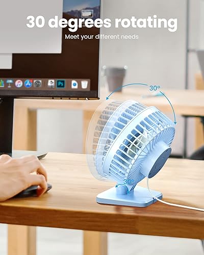 Miniatura 4 de Gaiatop Ventilador de escritorio USB, pequeño pero potente, portátil, silencioso de 3 velocidades, ventilador personal de escritorio de viento, mini