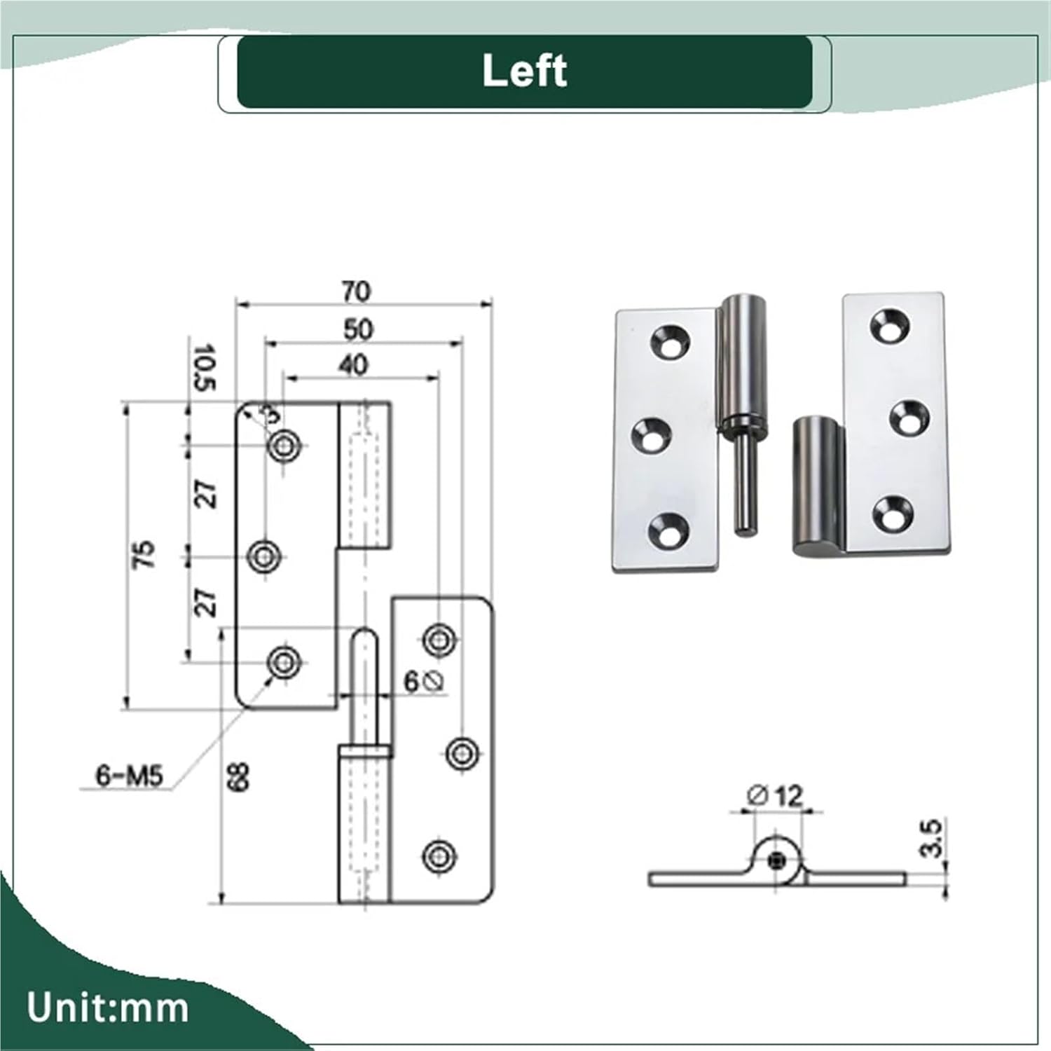 Removable Zinc Alloy Folding Hinge Industrial Equipment Distribution Box Cabinet Door 1Pcs(Left)