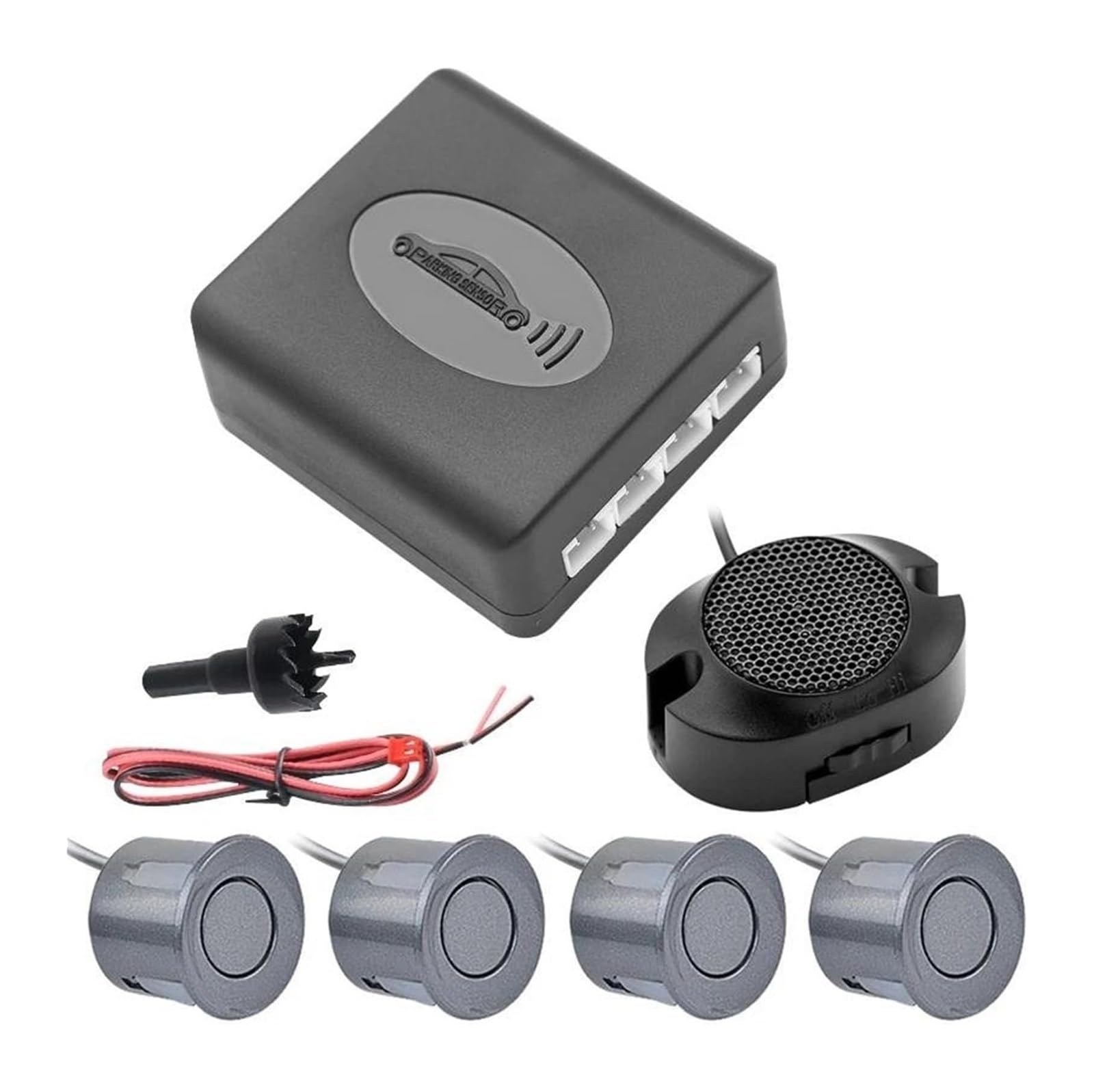 Capteur de stationnement Radar Recul pour Voiture 4 Buzzers Capteur Stationnement 22 Mm Détecteur D'alerte Sonore 12 V(Grey)