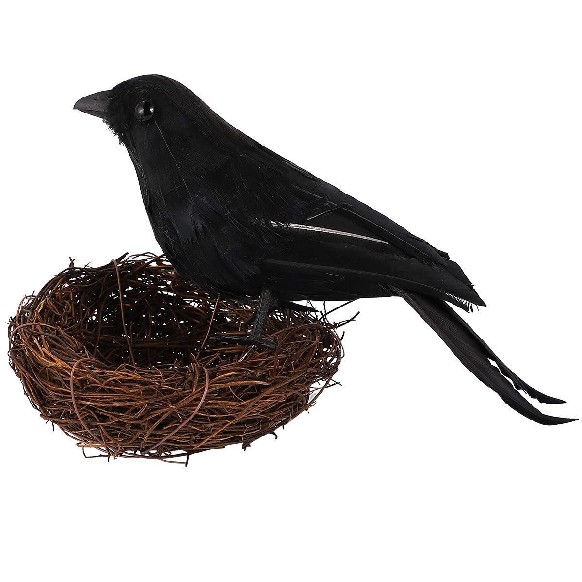 EXCEART 2PC Black Crows Halloween Fake Crow with Birds Nest Realistic Crows