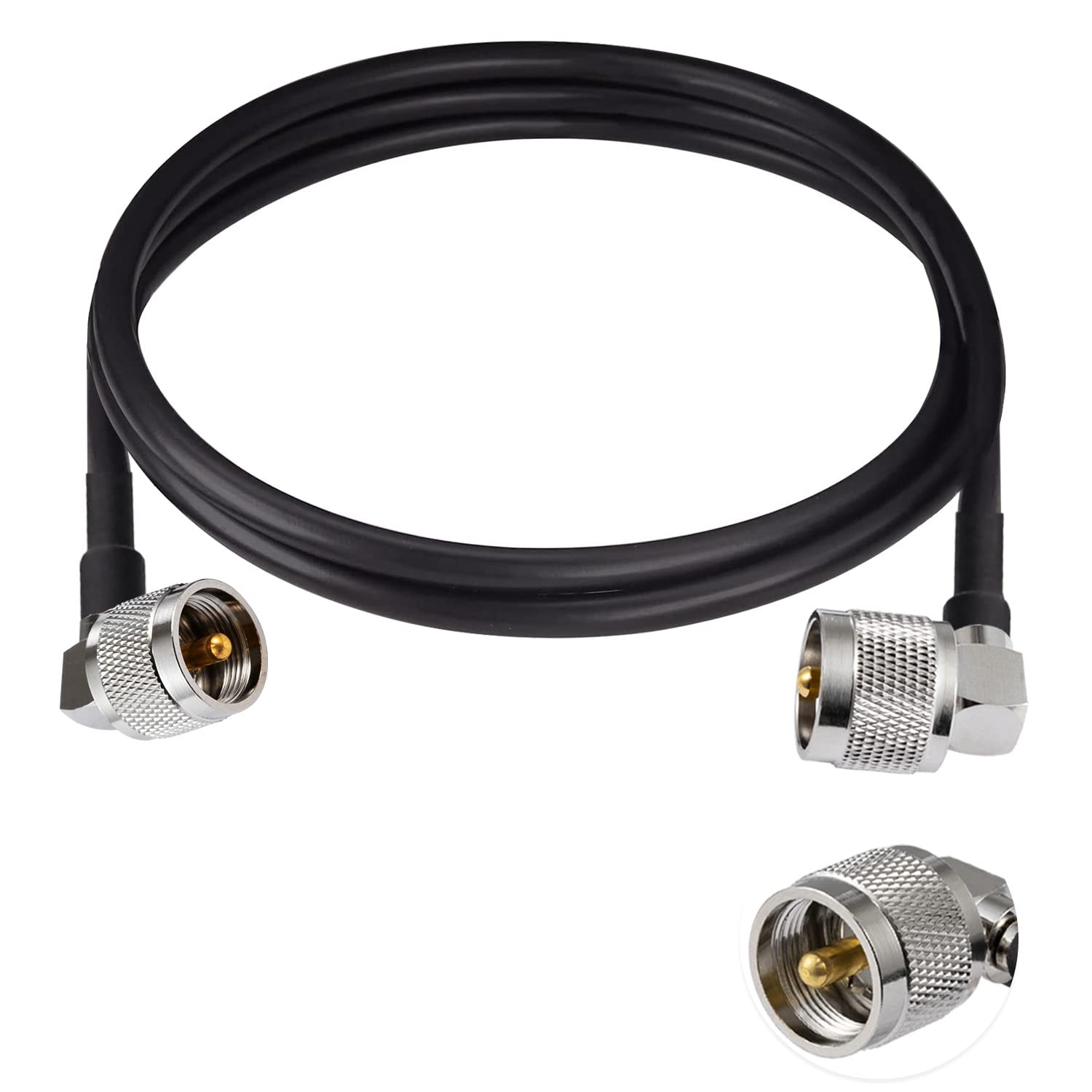 POBADY PL 259 Cable Jumper UHF Male PL-259 Right Angle to UHF Male PL-259 Right Angle Low Loss Digital Coax Cable RG58 3FT/1M for Walkie Talkie HAM &