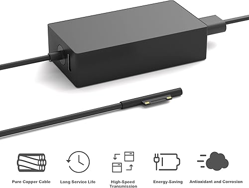 Miniatura 4 de Cargador Surface Pro de 65 W compatible con Microsoft Surface Laptop 2 3, Surface Pro X 9 8 7 6 5 4 3, Surface Go 2 Go 3, Surface Book 1 2 Microsoft