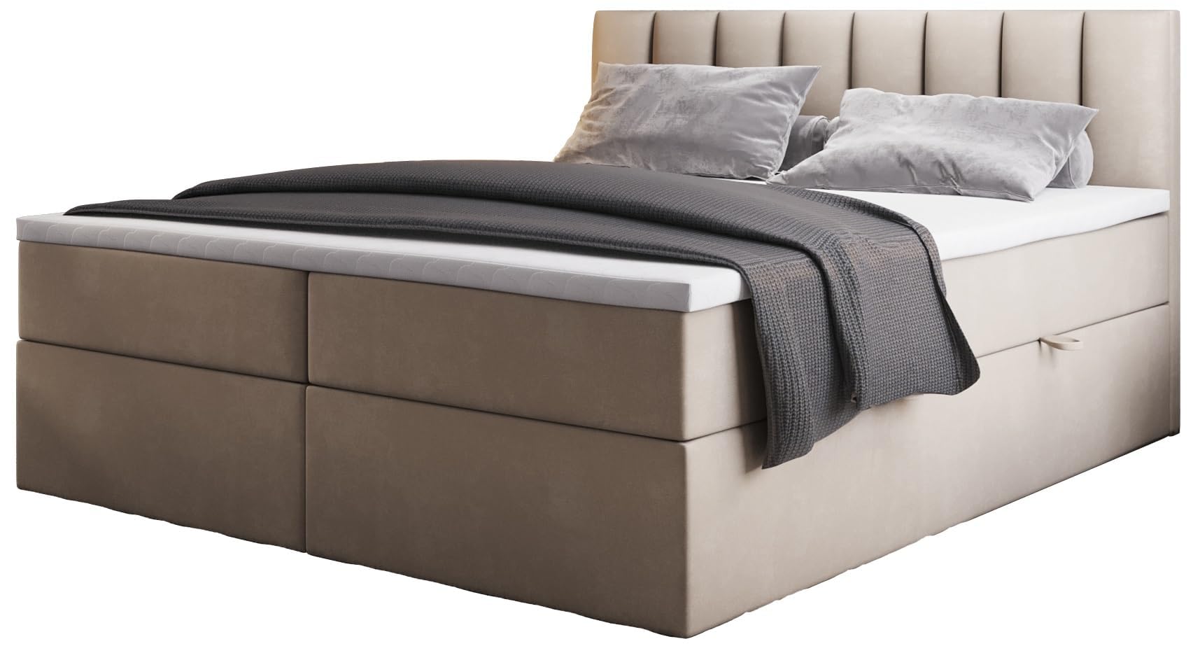 TRADA Letto Contenitore Matrimoniale con Contenitori e Materasso Pocket H3 - Elegante Letto PALERMO con Materasso e Topper - Beige - 180 x 200 cm