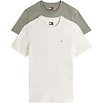Tommy Jeans Uomo T-Shirt Maniche Corte Confezione da 2 Xslim Jersey in Cotone, Multicolore (Ecru, Utility Sage), M
