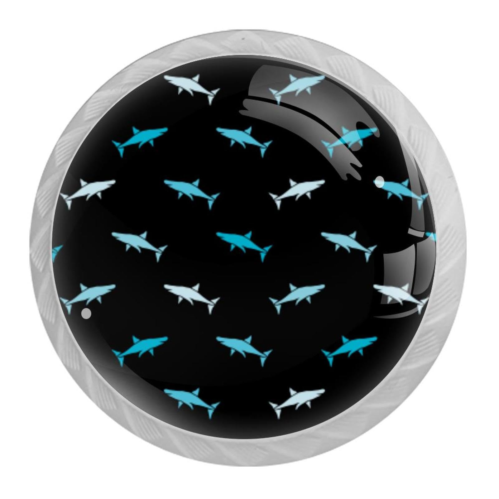 Tqmspg Multi02 4 Pieces Drawer Pulls Sharks Patterns Door Knobs Dresser Handles For Kitchen Wardrobe Cupboard Hardware Furniture