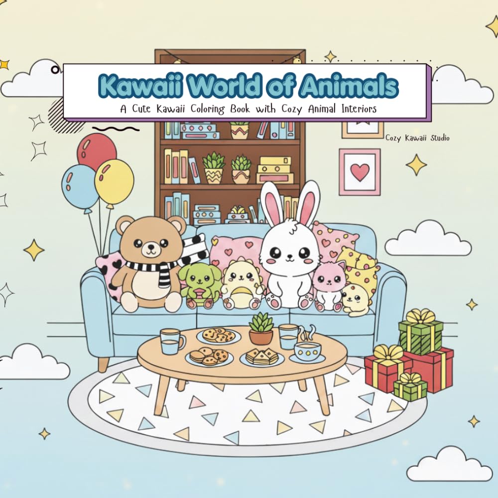 Kawaii World of Animals: A Cute Kawaii Coloring Book with Cozy Animal Interiors