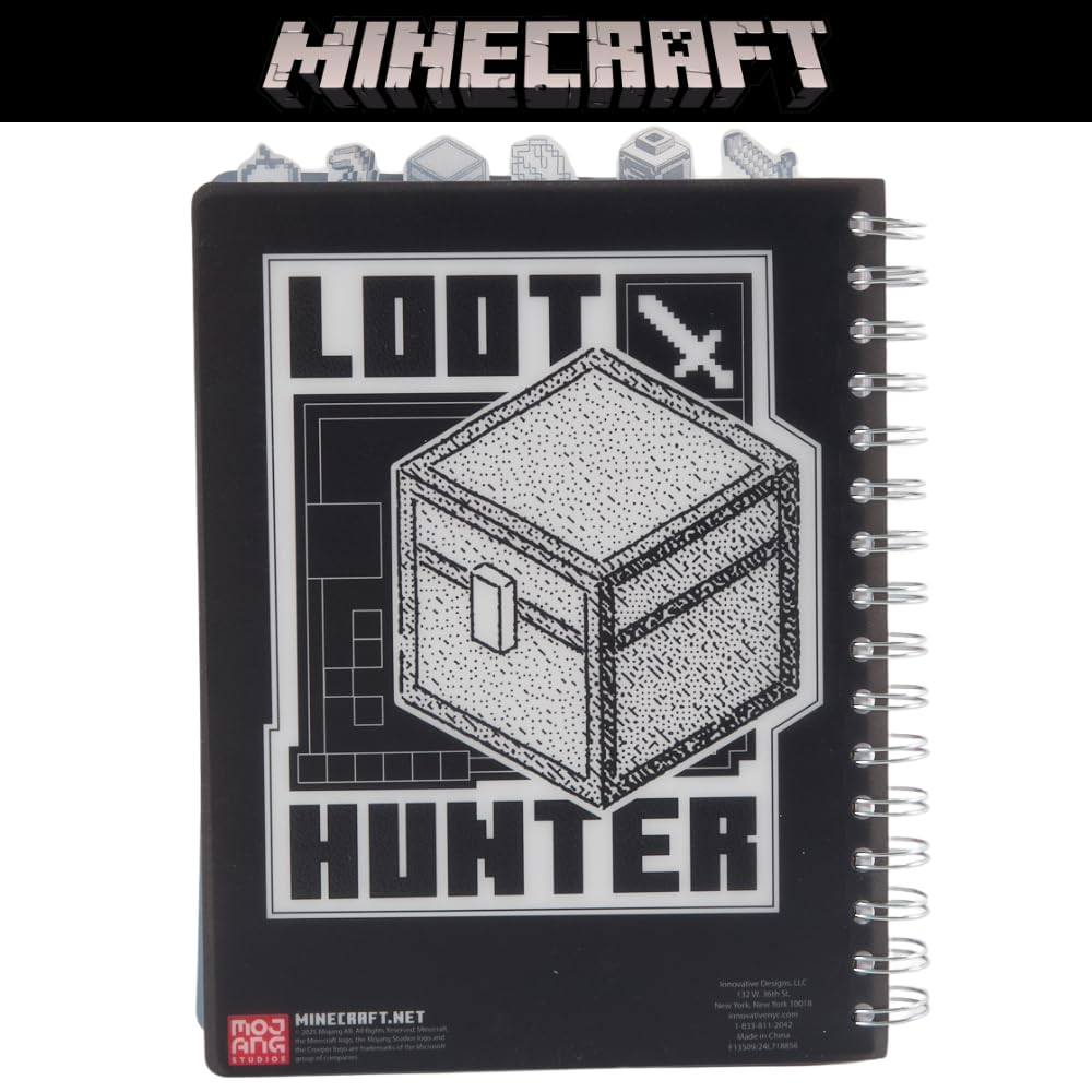 Carnet de notes Minecraft pour enfants avec onglets, à reliure spirale, 144 pages lignées, 20,3 x 17,8 cm