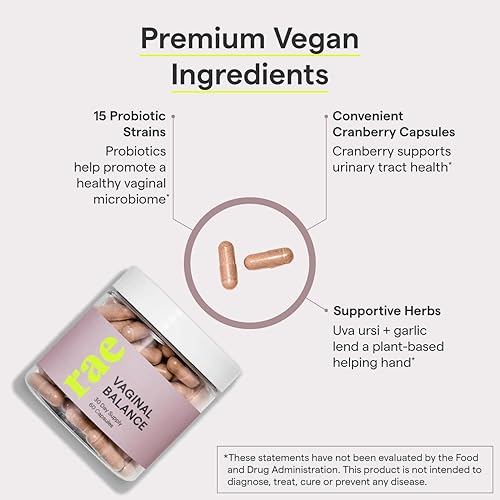 Miniatura 3 de Rae Wellness - Cápsulas de equilibrio vaginal  Suplemento natural de salud vaginal y tracto urinario con arándano probióticos ajo y más vegano sin
