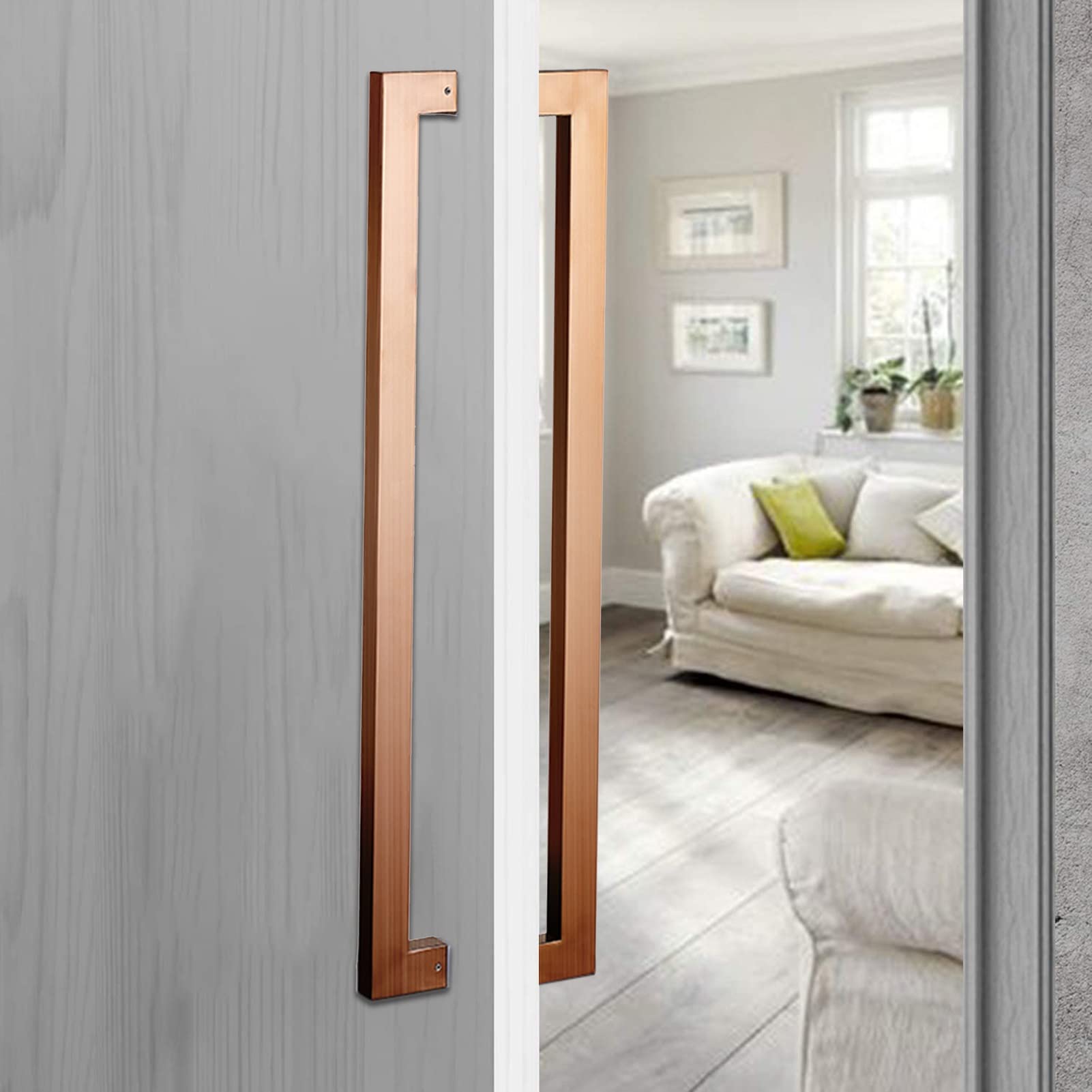 TKJfdTY Stainless Steel Barn Door Handle - Rectangle Sliding Pull Bar, 120Cm - Durable Brushed Finish For Interior/Exterior Use - Stylish Pink Entry Handle,Pink 80cm/32inch