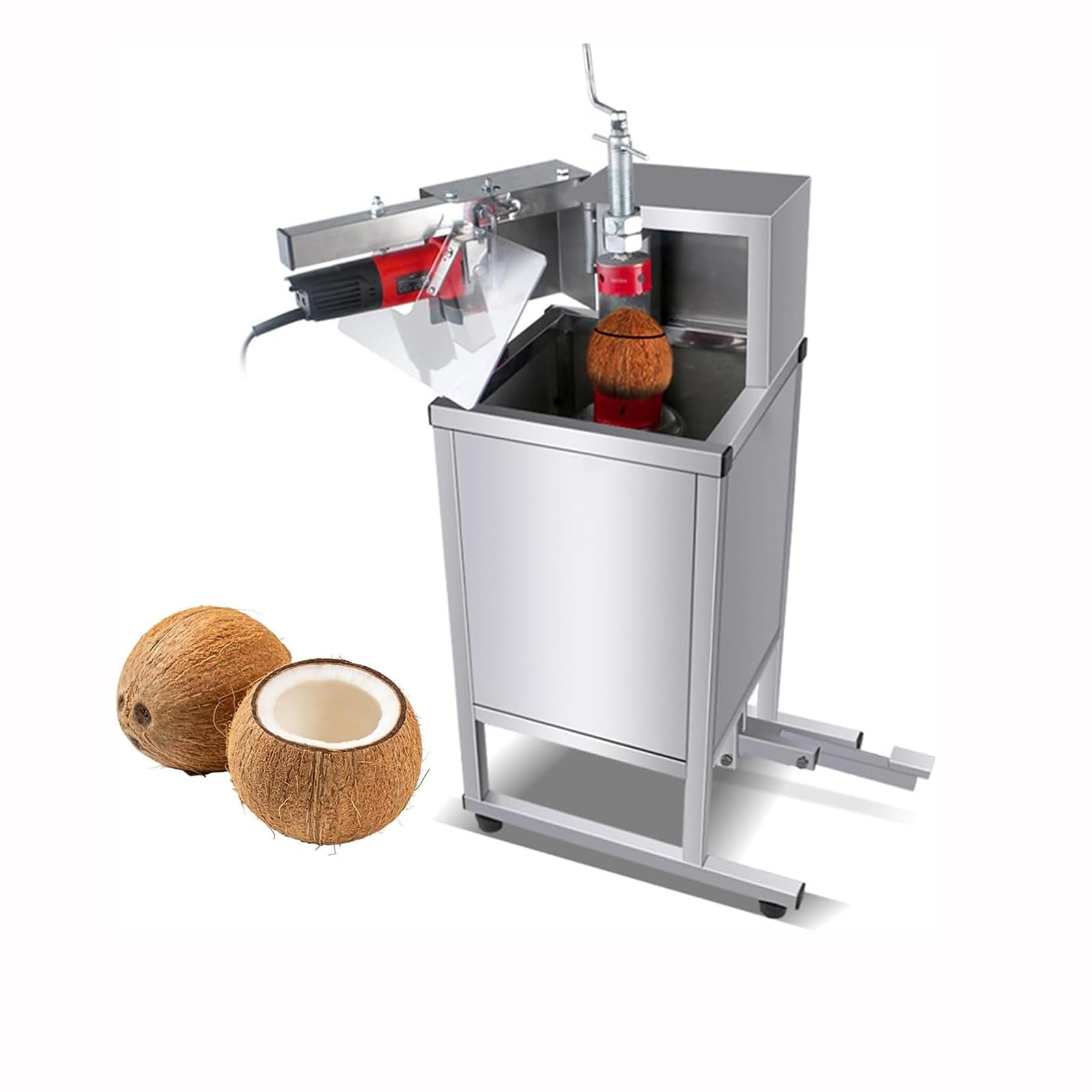 YXZQLOZ electric coconut cutter, commercial coconut cutter, adjustable cutting depth, with a protective baffle, for various types of coconuts.