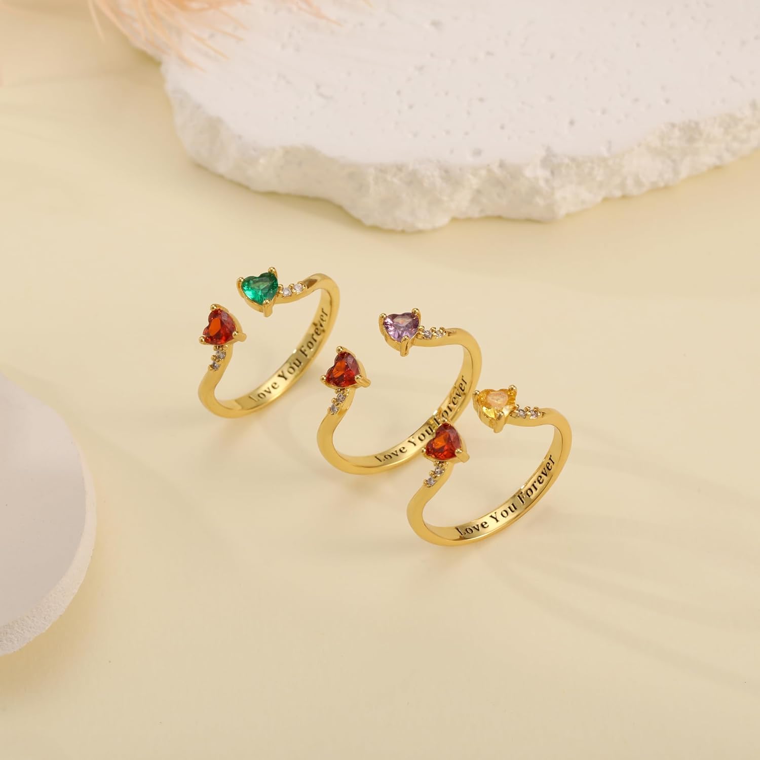 Dainty Promise Rings for Her 2 Birthstone Adjustable Rings for Women Sister Anniversary Birthday Gifts for Women Jewelry Valentine Gifts (Gold 06-08 Jun & Aug) - Image 6