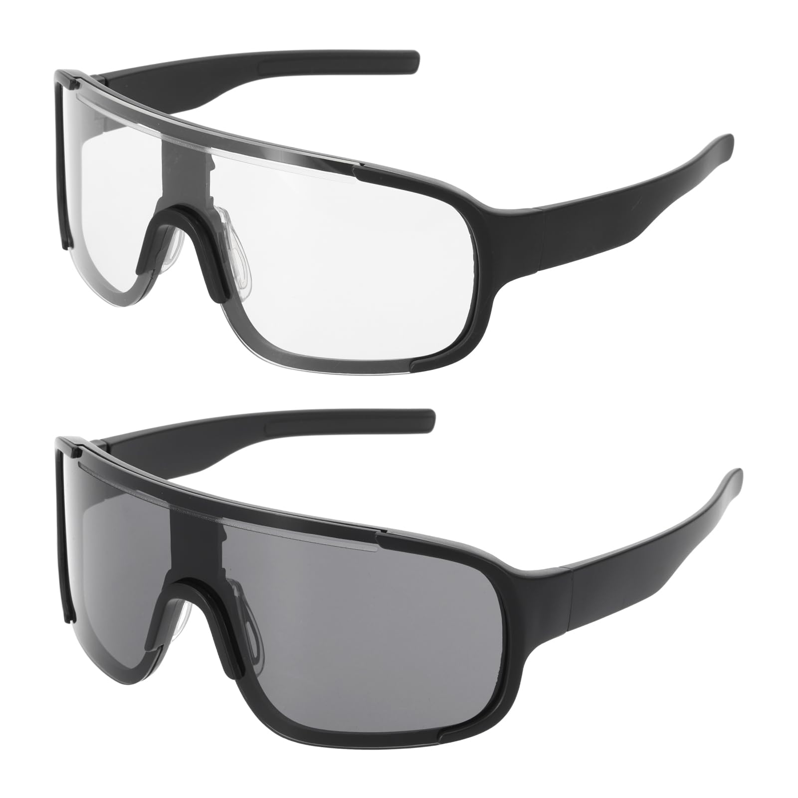 sourcing map 2pcs Sport Sunglasses Cycling Polarized Sun Glasses for Mountain Driving Fishing Running, Black Frame Clear & Gray