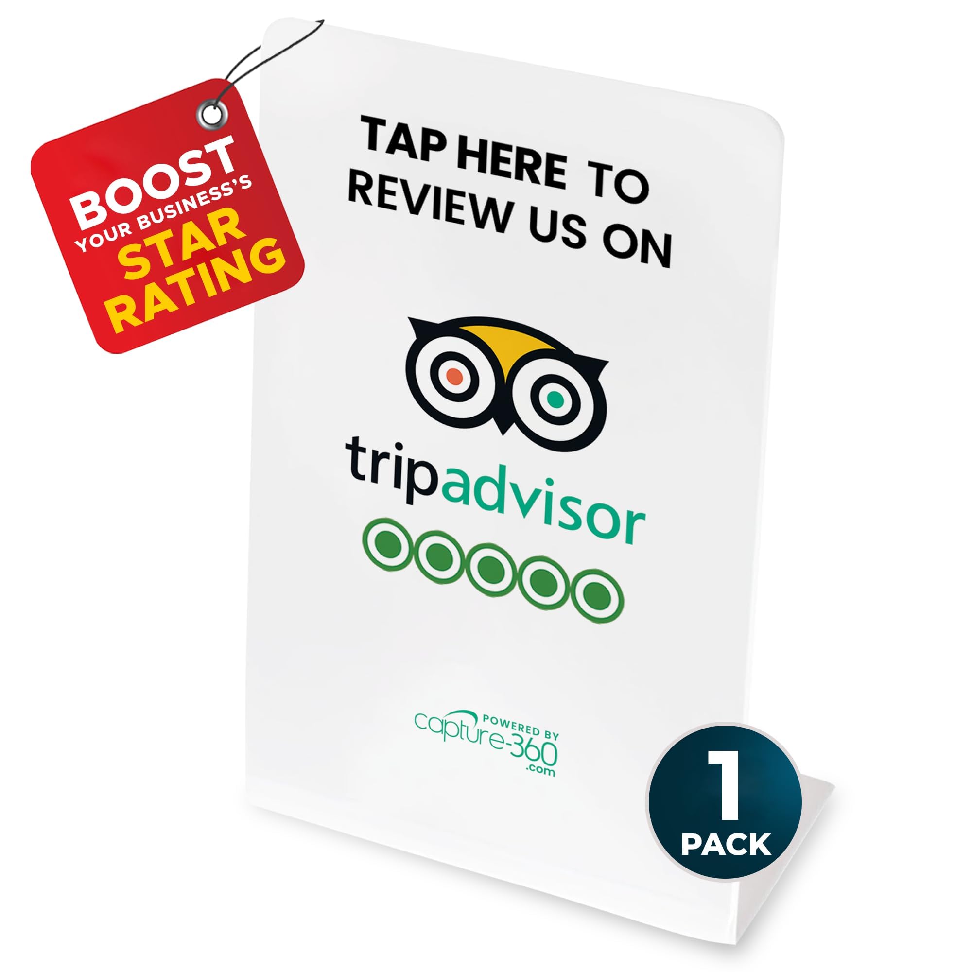 TripAdvisor NFC Review Stand - Digital Business Signage, Acrylic Desk Display, Customizable NFC Tag for Effortless Feedback Collection, Quick Activation, Small Business Compatible - White (Pack of 1)